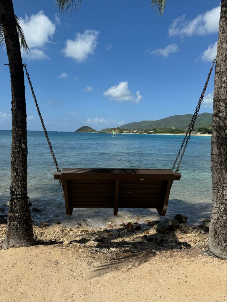 Overwater swing looking out to the sea in Antigua